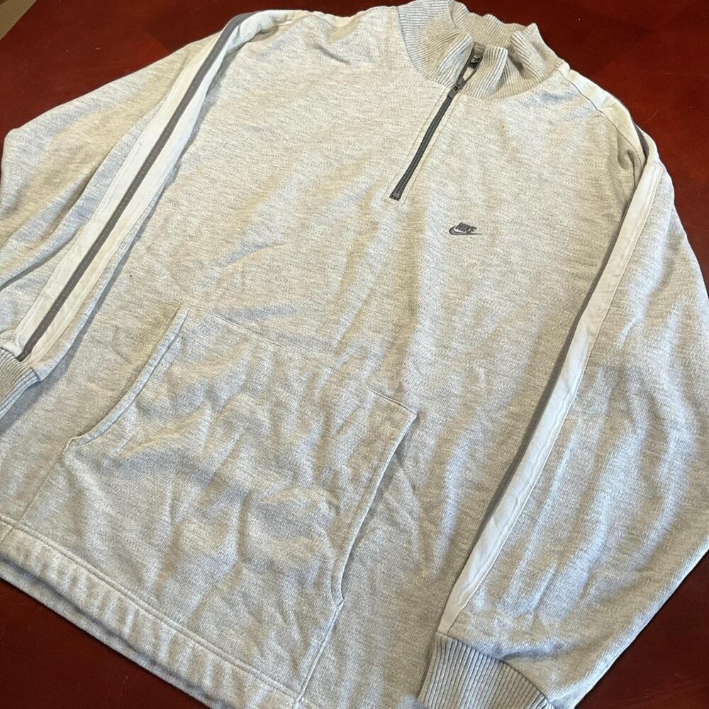 VTG Mens 90s Nike Quarter Zip Pullover Sweater Gray Boxy Fit (Large)